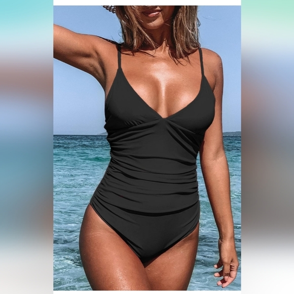CUPSHE Women's One Piece Swimsuit Tummy Control V Neck Bathing Suits. Size L - Picture 1 of 7